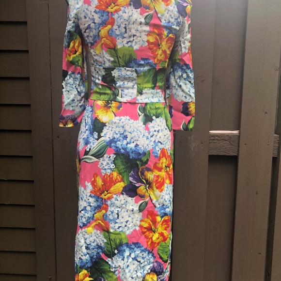 Hydrangea Print Long Sleeve Cady Midi Dress DOLCE&GABBANA - Picture 10 of 15